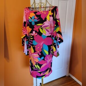 Trina Turk Graphic Pink and Yellow 3/4 Sleeve Tunic